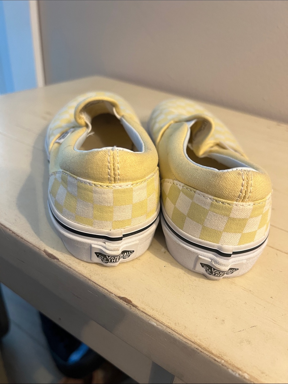 Vans Kids Yellow and White Checkerboard Slip-On Sneakers